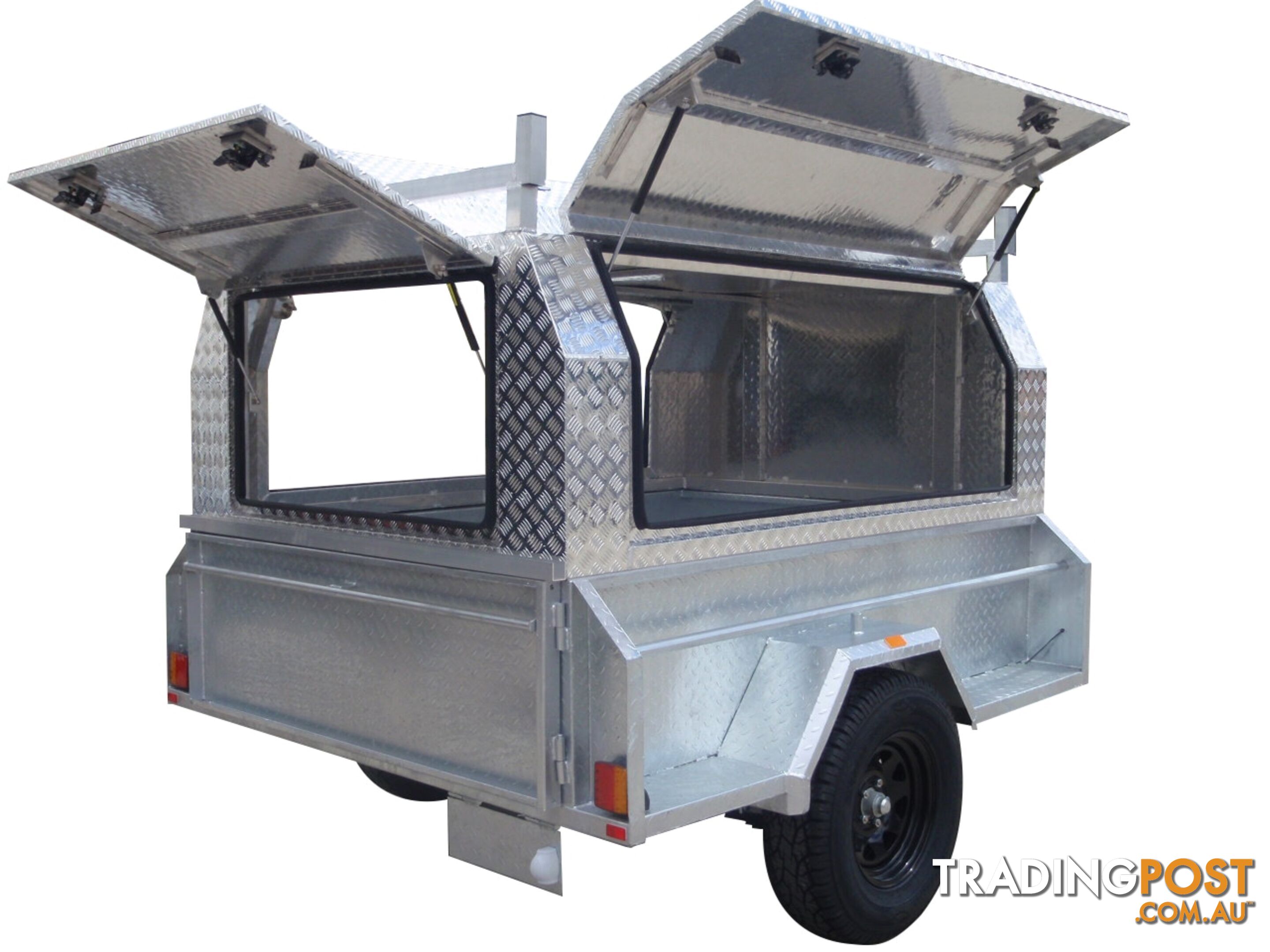 8x5 Tandem Galvanised With 410mm Deep Checker Plate Sides & Aluminium Jack Off Tradesman Canopy