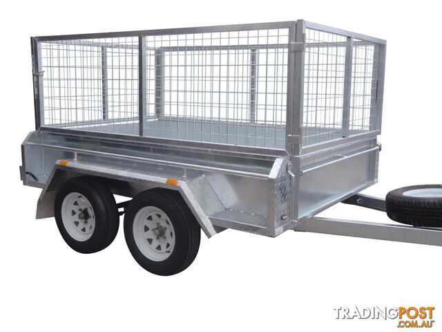 8x5 Tandem Heavy Duty Galvanised With 410mm Deep Checker Plate Sides & 800mm Removable Mesh Cage Including Front & Rear Gates
