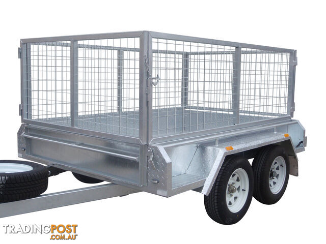 8x5 Tandem Heavy Duty Galvanised With 300mm Checker Plate Sides & 800mm Removable Mesh Cage Including Front & Rear Gates
