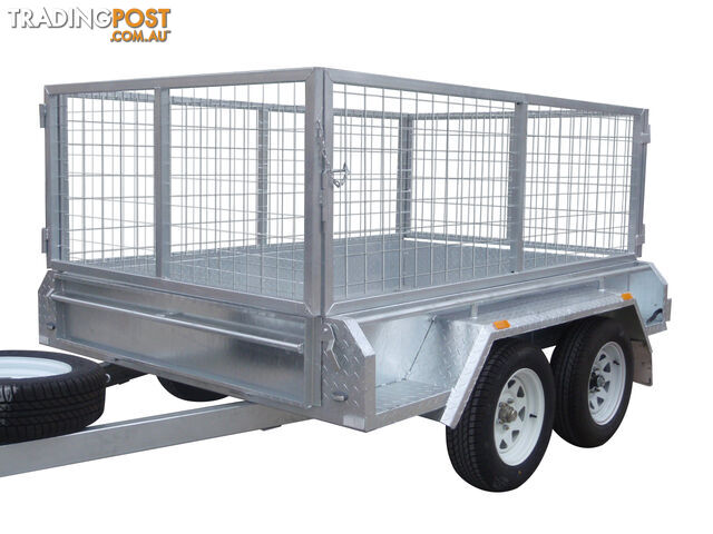 8x5 Tandem Heavy Duty Galvanised With 300mm Checker Plate Sides & 800mm Removable Mesh Cage Including Front & Rear Gates