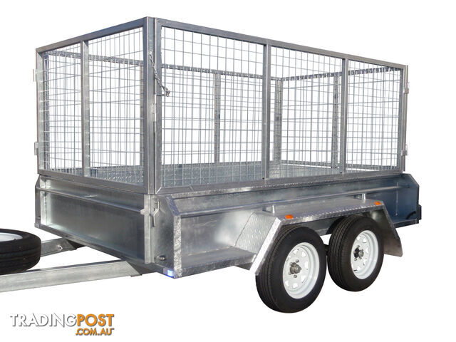 9x5 Tandem Heavy Duty Galvanised With 410mm Deep Checker Plate Sides & 1000mm Removable Mesh Cage Including Front & Rear Gates