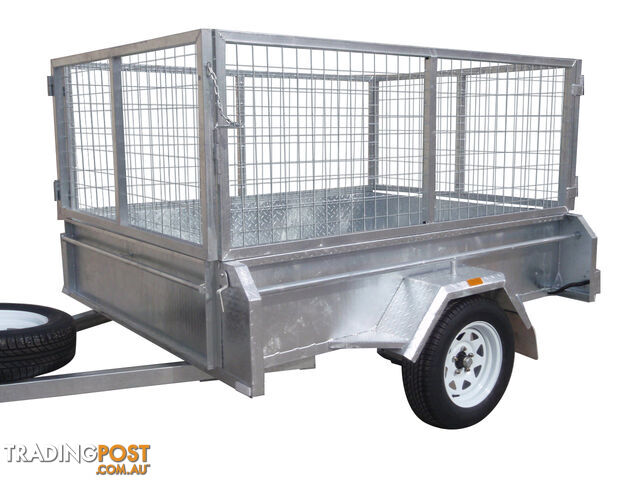 7X5 Single Axle Galvanised Heavy Duty With 800mm Removable Mesh Cage Including Front & Rear Gates