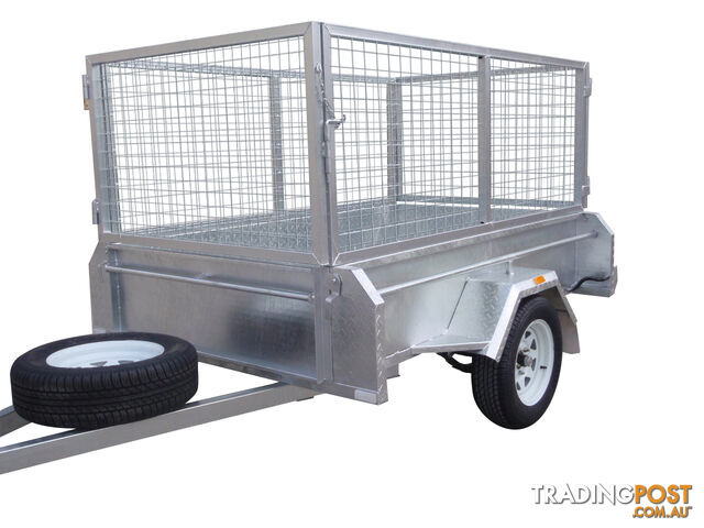 7X4 Single Axle Heavy Duty Galvanised With 800mm Removable Mesh Cage Including Front & Rear Gates