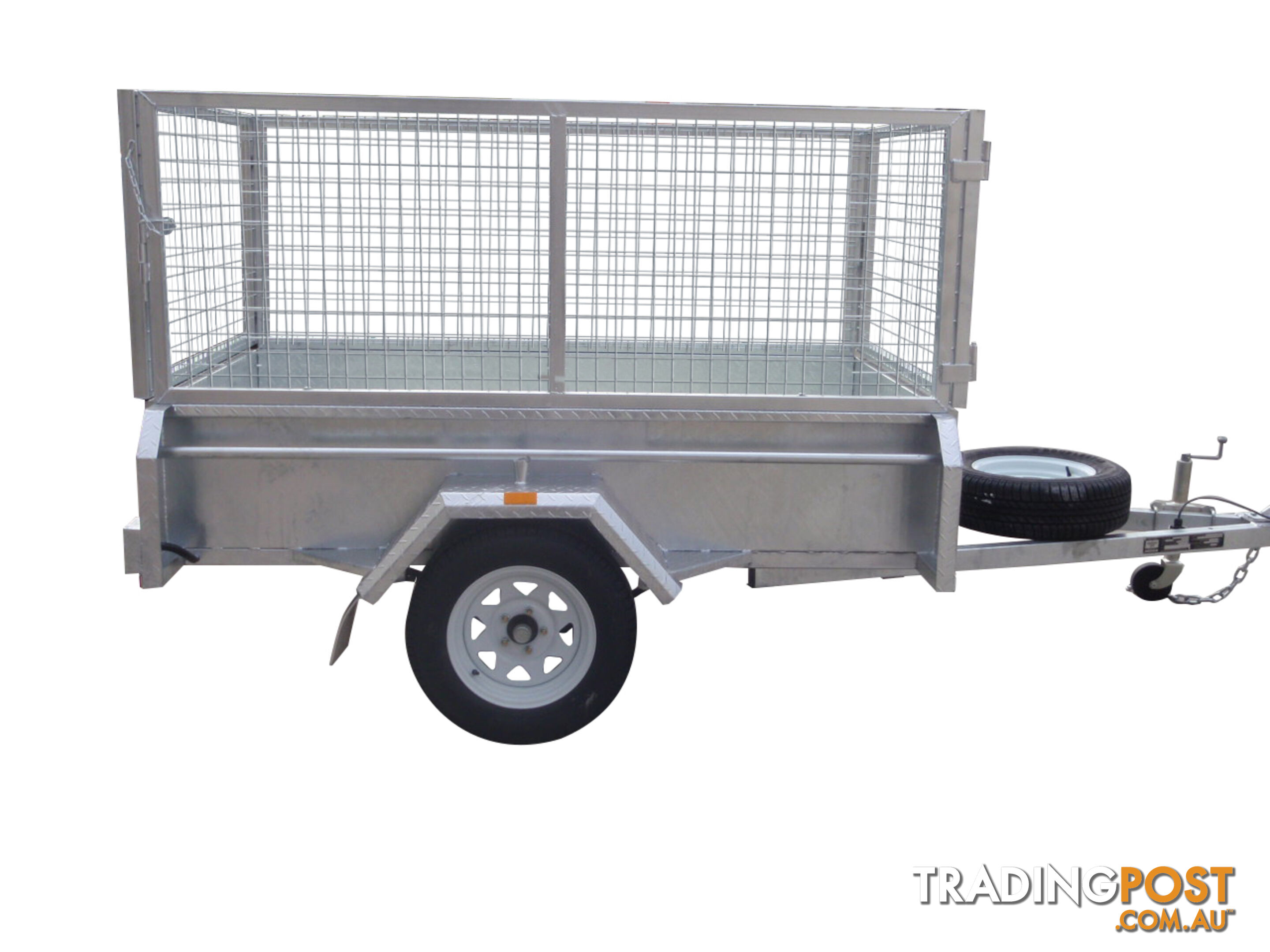 7X4 Single Axle Heavy Duty Galvanised With 800mm Removable Mesh Cage Including Front & Rear Gates