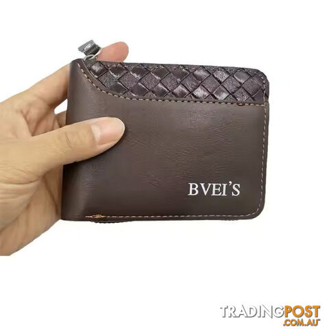 New Pocket BVEIS Genuine Leather Metal Zip Wallet Color Brown/Black