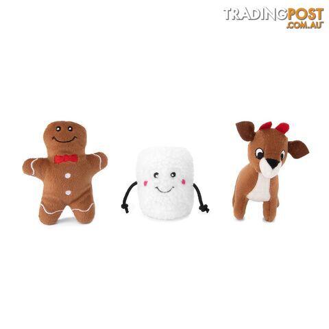 Zippy Paws Christmas Holiday Miniz 3-Pack - Gingerbread, Marshmellow & Reindeer - ZPC098