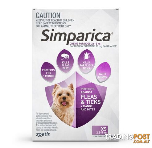 Simparica for Dogs & Puppies 2.6-5kg (Purple) - 3 Pack - 2287762