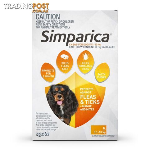 Simparica for Dogs 5.1-10kg (Orange) - 3 Pack - 2287771