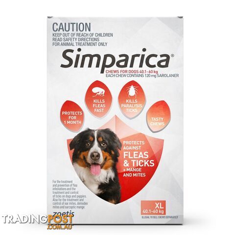 Simparica for Dogs 40.1-60Kg (Red) - 3 Pack - 2287906