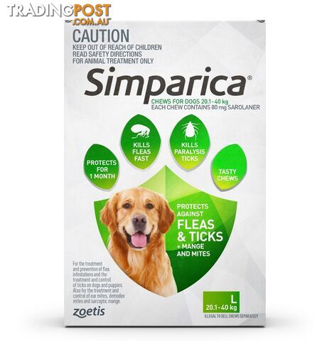 Simparica for Dogs 20.1-40Kg (Green) - 6 Pack - 2287877