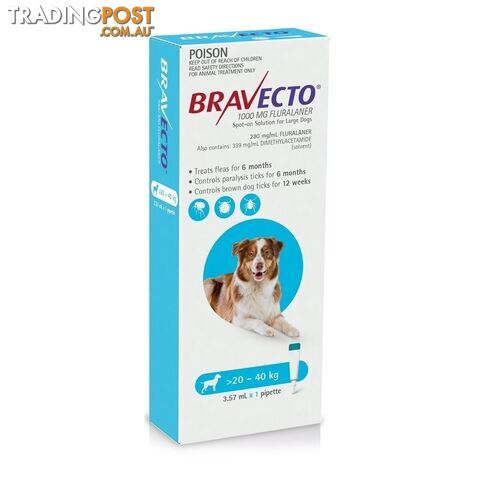 Bravecto Spot-On for Dogs - 6 Month Protection - 20 to 40kg (Blue) - 2415998