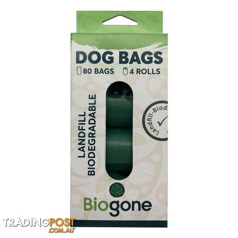 Biogone Biodegradable Dog Waste Bags - 80 Bags (4 Rolls) - Green - BGDBX4