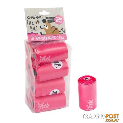 Zippy Paws Pet Waste Bags - Pink 120 Bags - ZP314