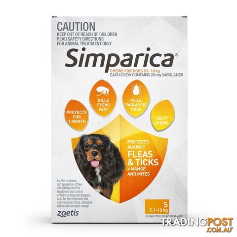Simparica for Dogs 5.1-10kg (Orange) - 6 Pack - 2287789