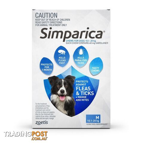 Simparica for Dogs 10.1-20kg (Blue) - 6 Pack - 2287800