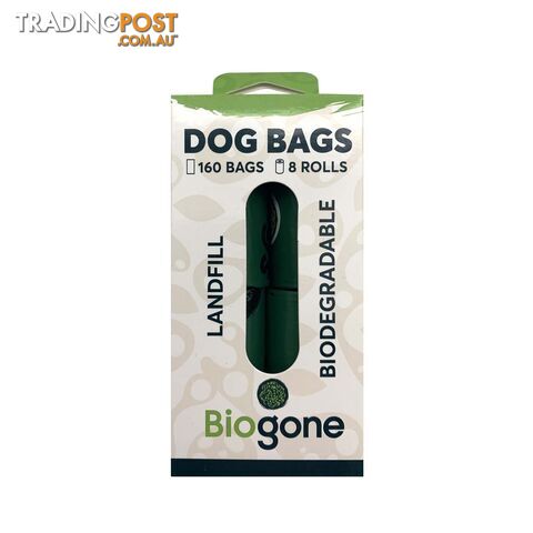 Biogone Biodegradable Dog Waste Bags - 160 Bags (8 Rolls) - Green - BGDBX8