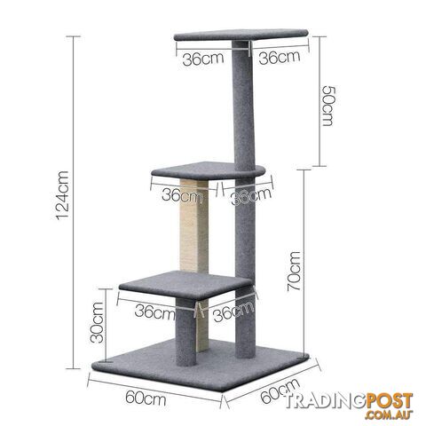 124cm Premium Deluxe Cat Scratching Tree - Grey - PET-CAT-CP001-GR - photo 3 of 6