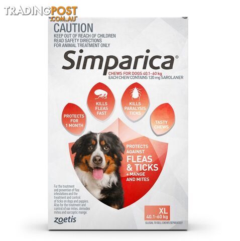 Simparica for Dogs 40.1-60Kg (Red) - 6 Pack - 2287914
