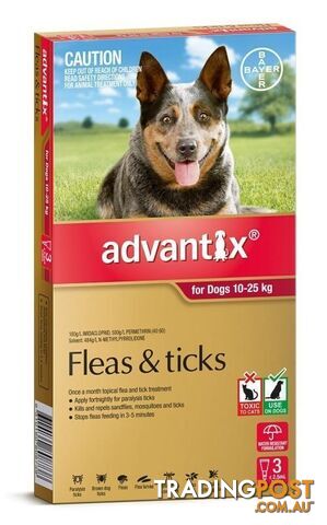 Advantix for Dogs 10kg to 25kg (Red) - 3 Pack - 1890332