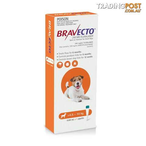 Bravecto Spot-On for Dogs - 6 Month Protection - 4.5 to 10kg (Orange) - 2415971