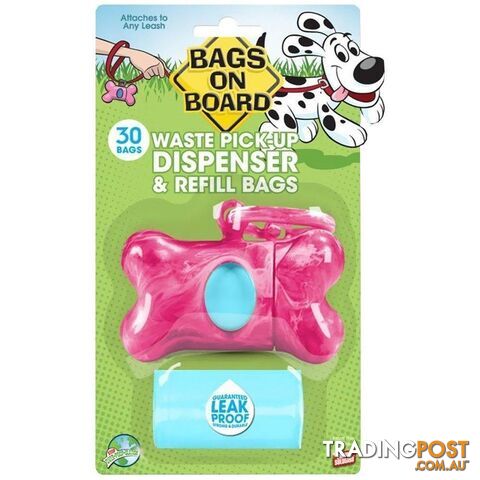 Bags on Board Bone Dispenser + 30 Bags Marble Pink - BOB40016