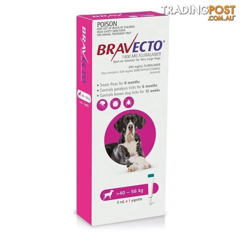 Bravecto Spot-On for Dogs - 6 Month Protection - 40 to 56kg (Pink) - 2416000
