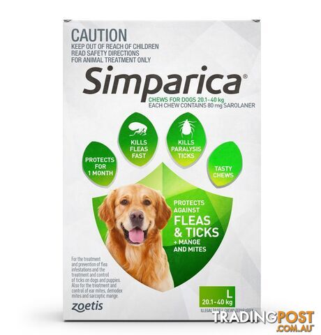 Simparica for Dogs 20.1-40Kg (Green) - 3 Pack - 2287842