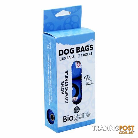 Biogone Biodegradable Dog Waste Bags - 80 Bags (4 Rolls) - Blue - BGDBx4-HC