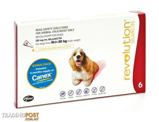 Revolution for Dogs (Red) - 6 Pack + Canex Wormer - 1882084