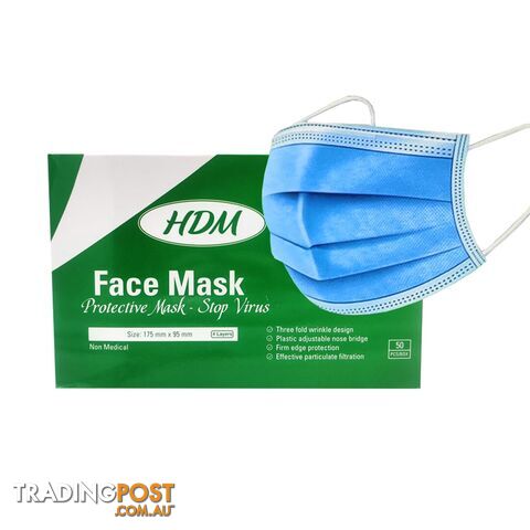 HDM Face Mask 4 Ply 50pc Blue - HDNFN50