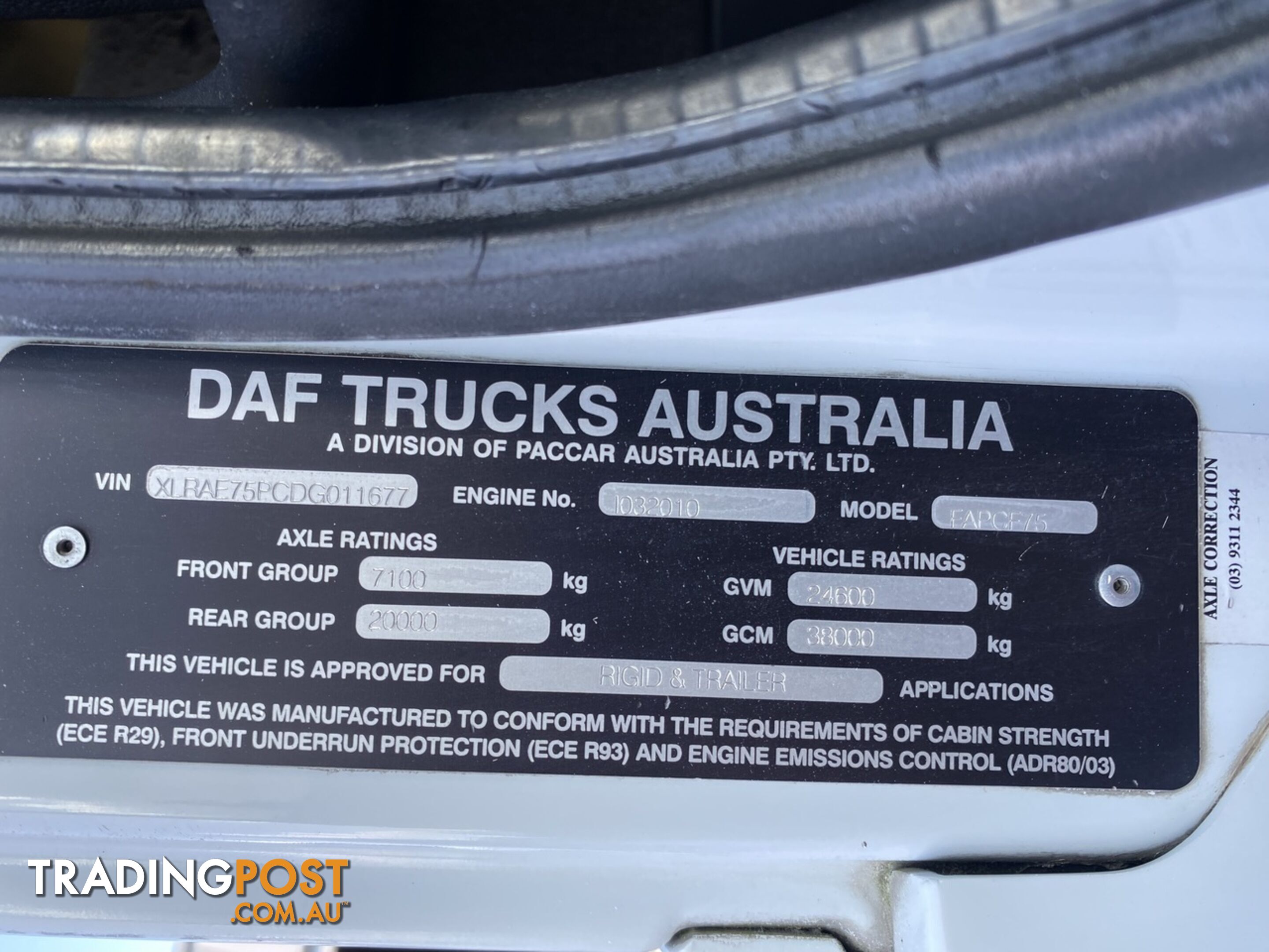 2016 DAF CF   CAB CHASSIS