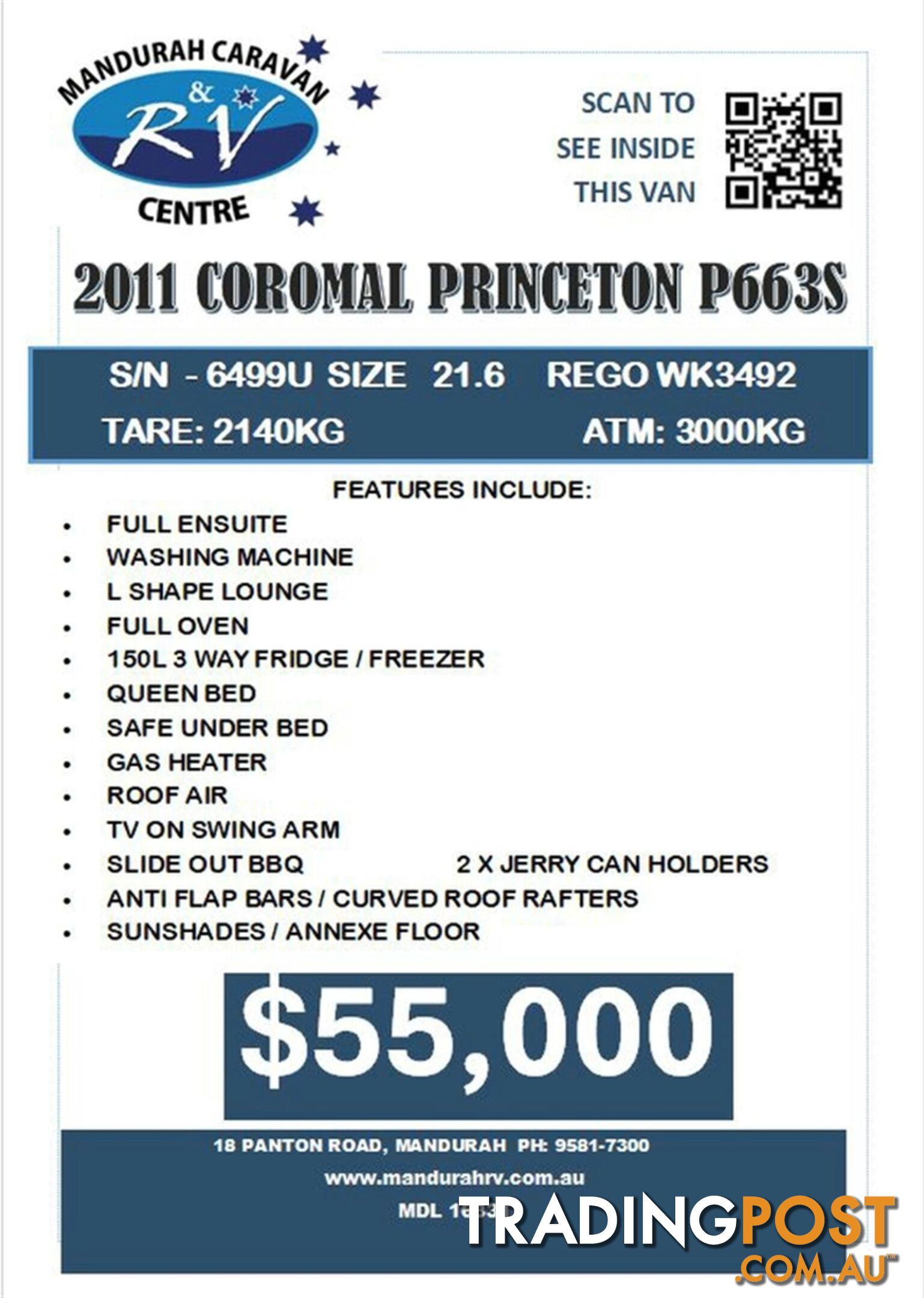 2011 COROMAL PRINCETON CARAVAN P663S 