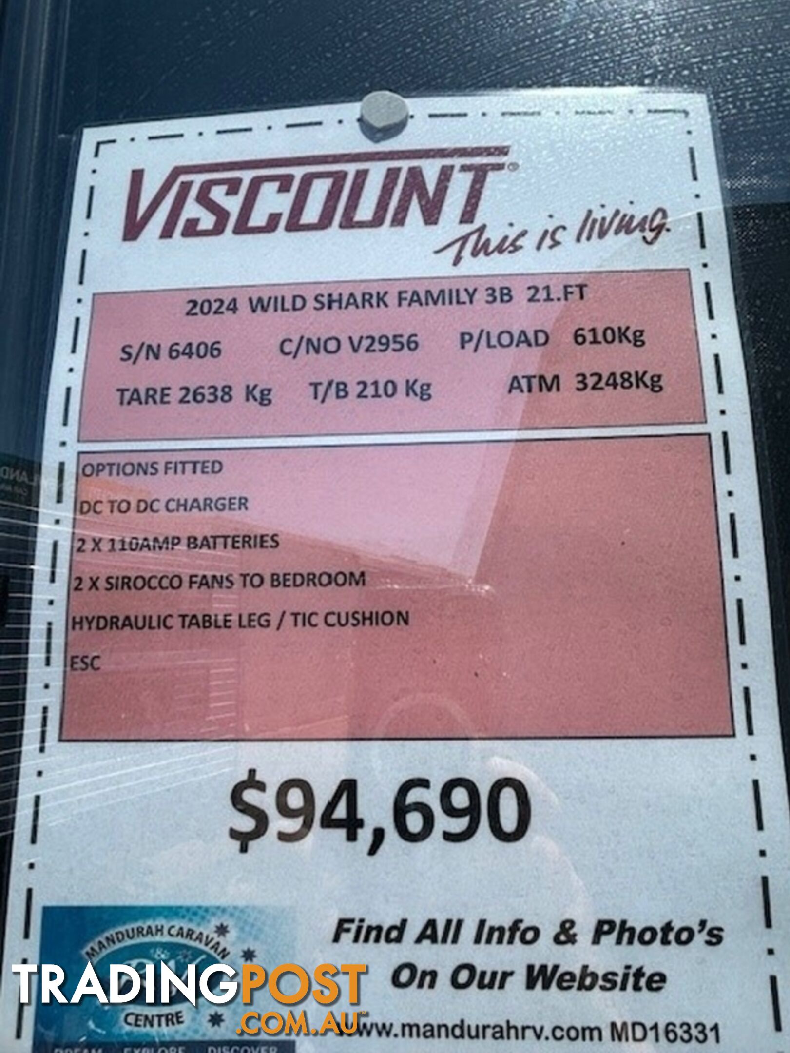 2024 VISCOUNT WILD SHARK SEMI OFF ROAD FAMILY 3 B CARAVAN