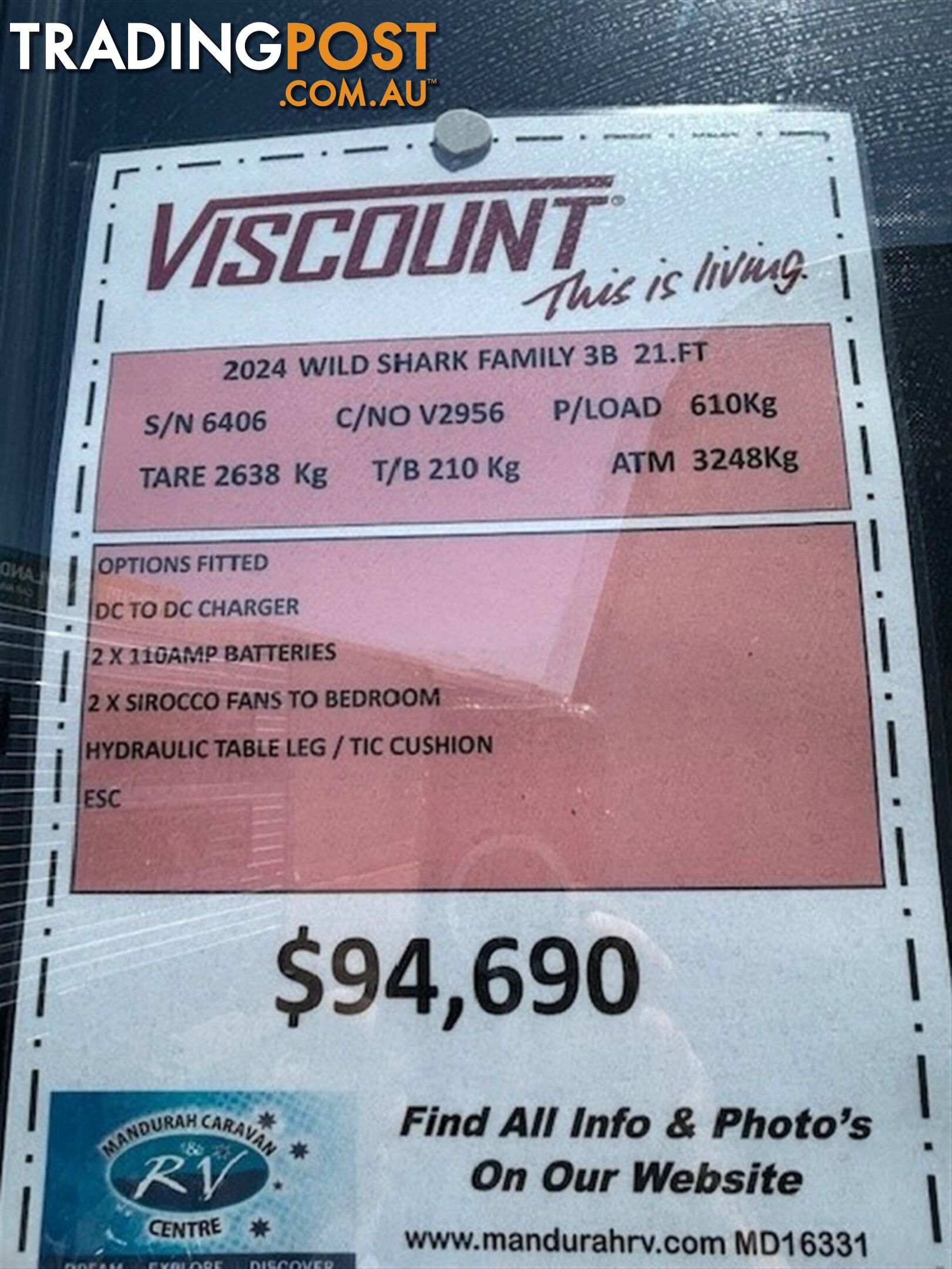 2024 VISCOUNT WILD SHARK SEMI OFF ROAD FAMILY 3 B CARAVAN