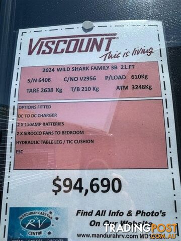 2024 VISCOUNT WILD SHARK SEMI OFF ROAD FAMILY 3 B CARAVAN