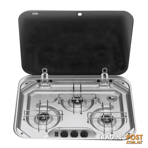 Smev 3 Burner Cooktop Flush Mt S/S C/W Glass Lid & 12V I.9102302655/Pi80230007000Au/002846