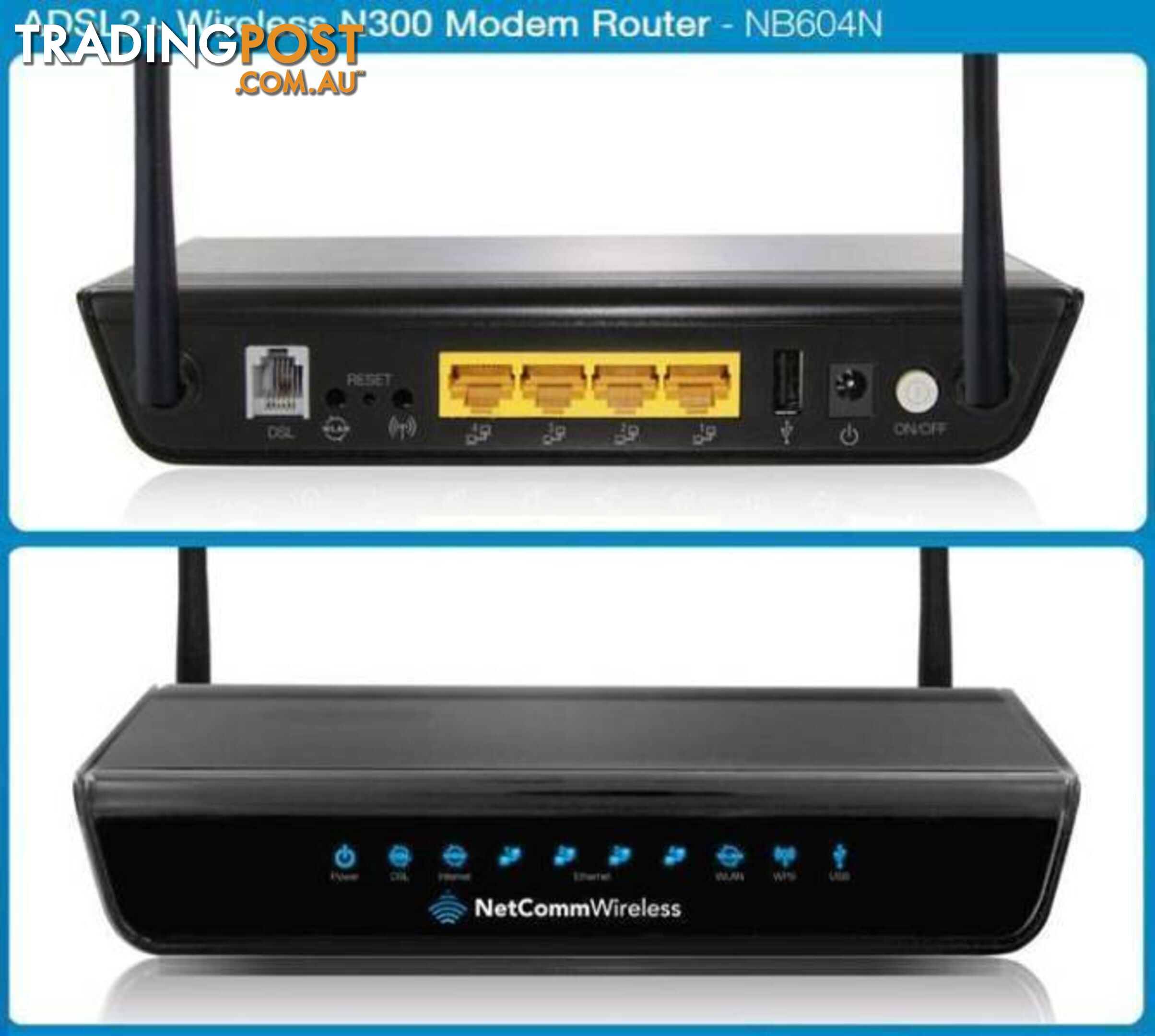 NETCOMM NB604N ADSL2+ Wireless N300 Modem Router w/USB port & 4