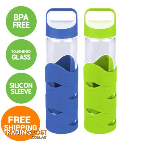 Glass Sports Bottles with BPA free lid x 2 - glassnew2