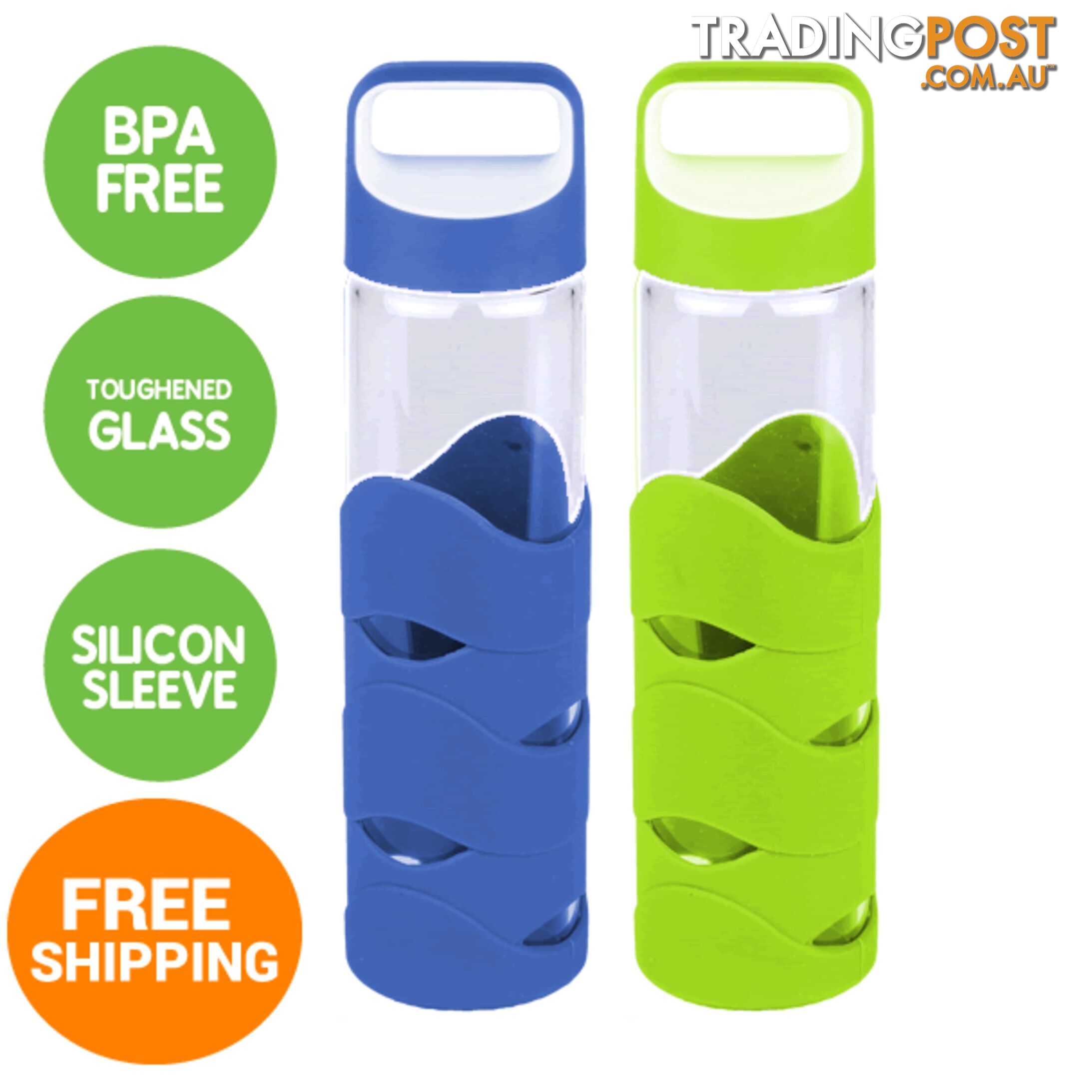Glass Sports Bottles with BPA free lid x 2 - glassnew8