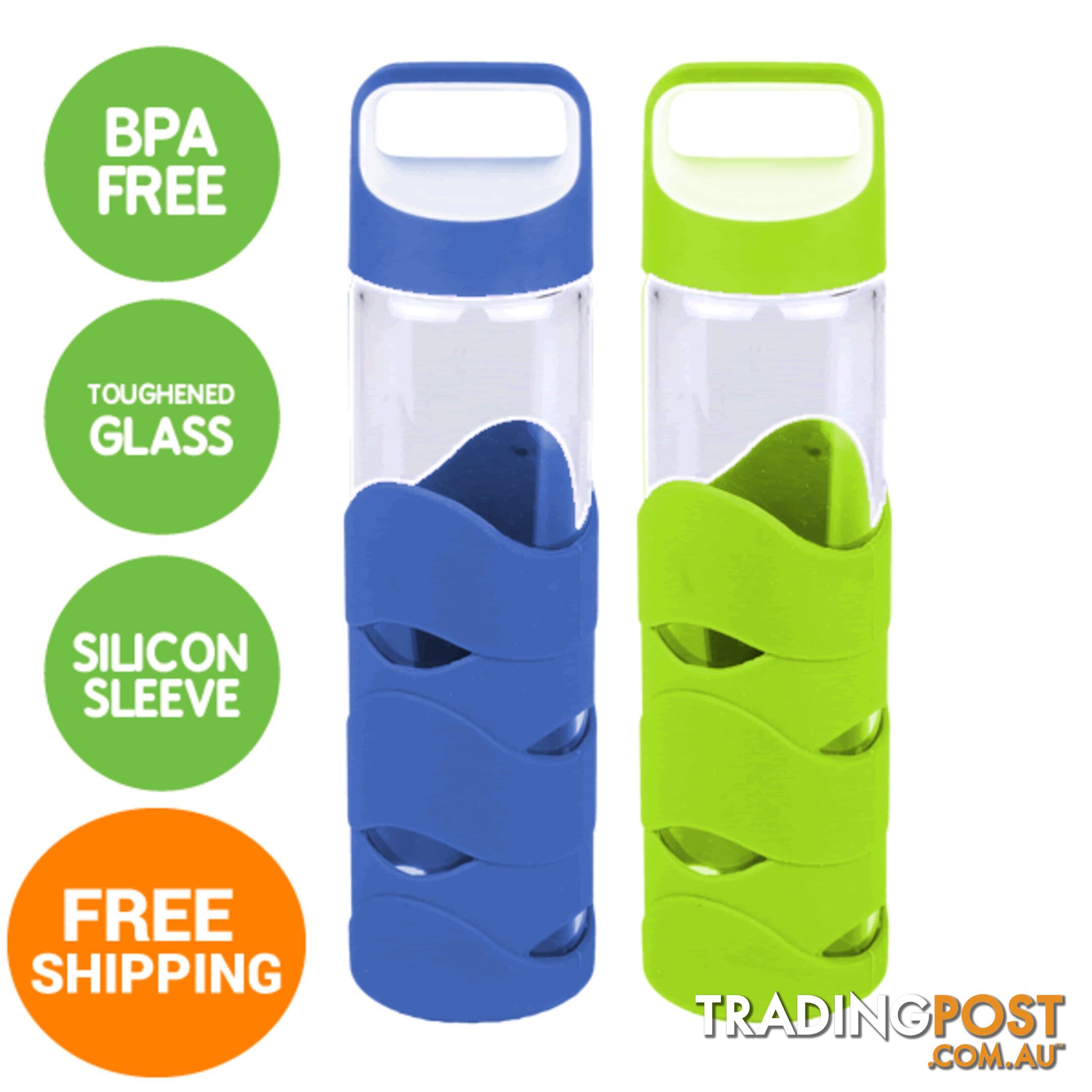 Glass Sports Bottles with BPA free lid x 2 - glassnew4