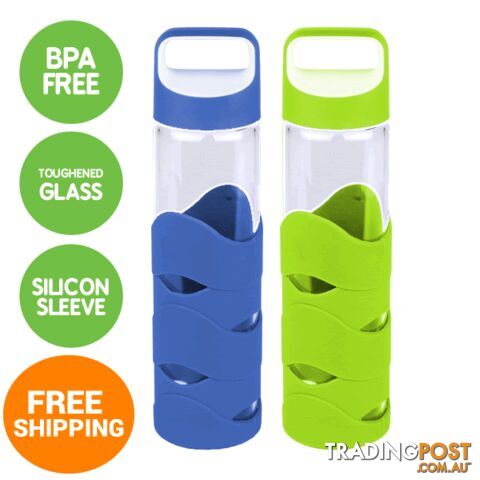 Glass Sports Bottles with BPA free lid x 2 - glassnew4