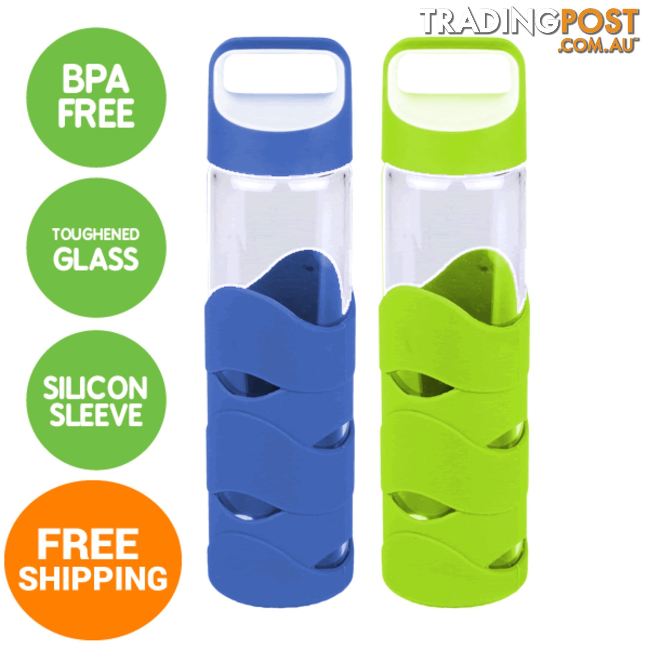 Glass Sports Bottles with BPA free lid x 2 - glassnew6