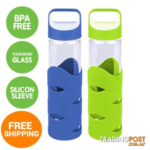 Glass Sports Bottles with BPA free lid x 2 - glassnew7