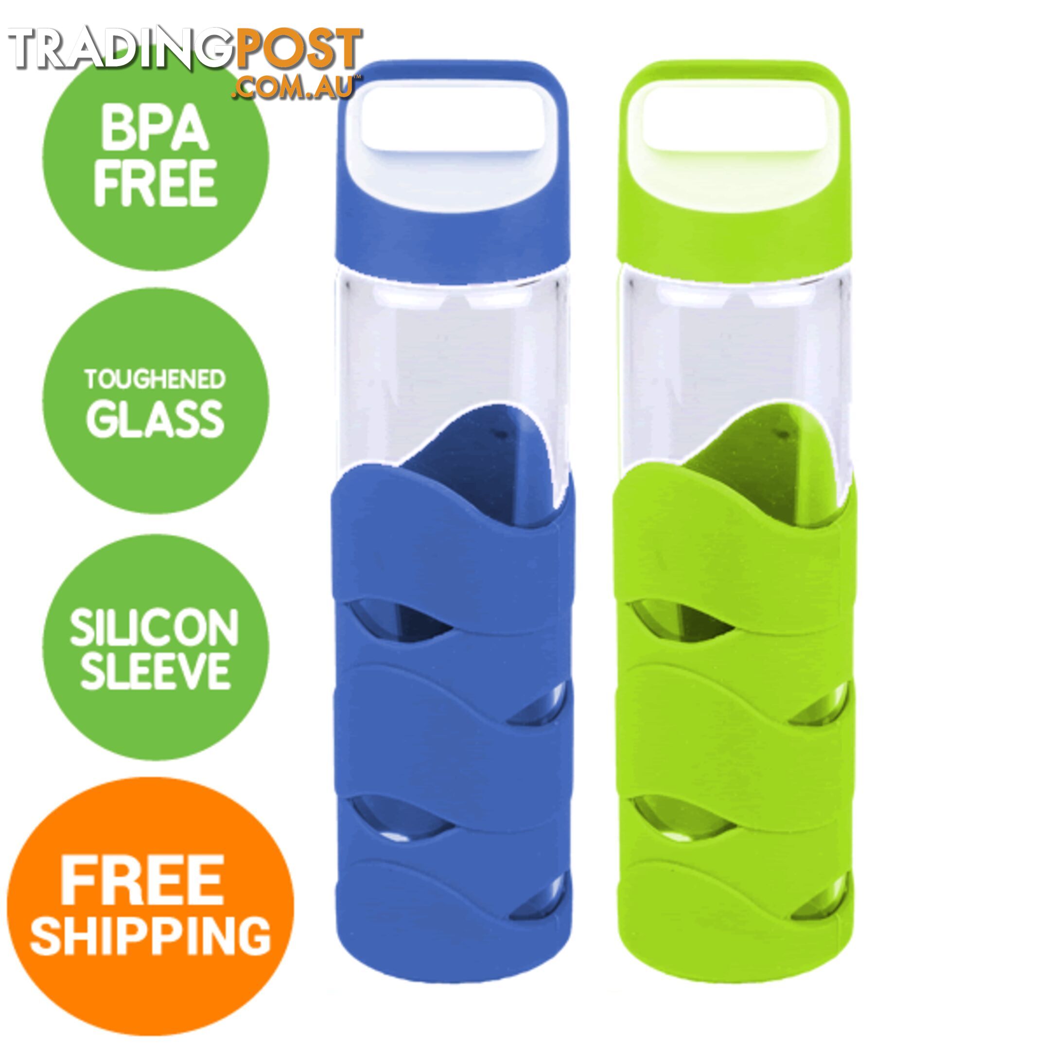 Glass Sports Bottles with BPA free lid x 2 - glassnew5