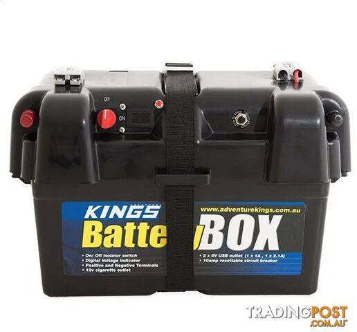 Kings Battery Box Portable 12V | 2x USB & Cig Socket | Fits Most Deep-Cycle Batteries