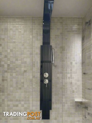 Black gloss wall bar shower kit with body jets and handheld shower