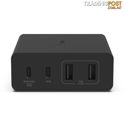 BELKIN BoostCharge Pro 4-Port GaN Charger 108W - Black(WCH010auBK),2xUSB-C & 2xUSB-A,2M Cable,Intelligent and Fast Charger,Compact Laptop Charger,2YR