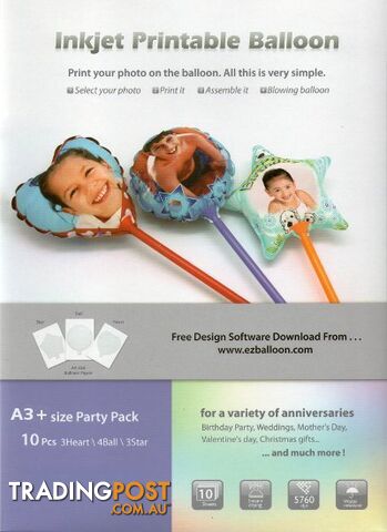 Inkjet Printable Balloons A3+ Size 10pcs (Party Pack) - DIY