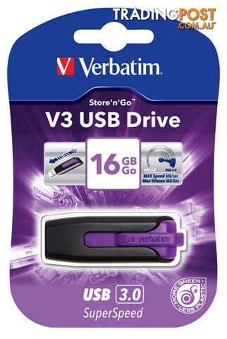 VERBATIM 16GB V3 USB3.0 Violet Store'n'Go V3; Rectractable