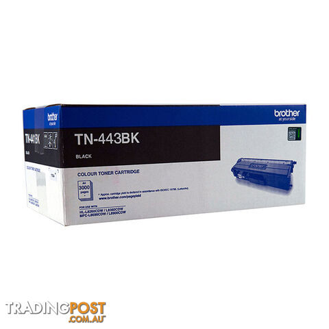 BROTHER TN-443BK Colour Laser Toner - High Yield Black - to suit HL-L8260CDN/8360CDW MFC-L8690CDW/L8900CDW - 4,500 Pages